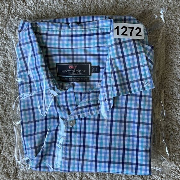 Vineyard Vines Mens S Gingham Blue Teal Plaid Classic Fit Tucker Shirt Preppy - Picture 12 of 12
